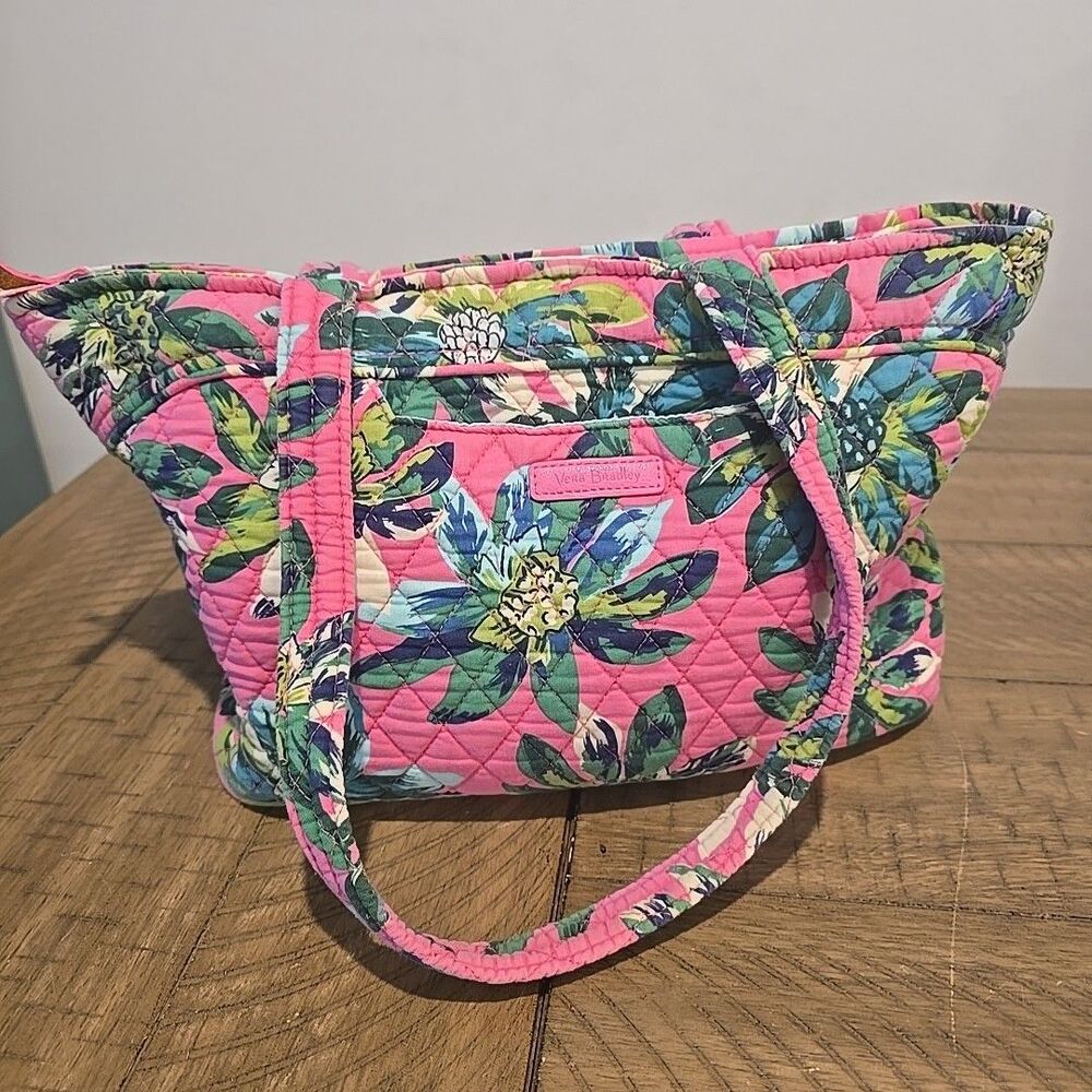 Vera Bradley Small Tote Bag Pink Floral Quilted Handbag Purse Retired Pattern